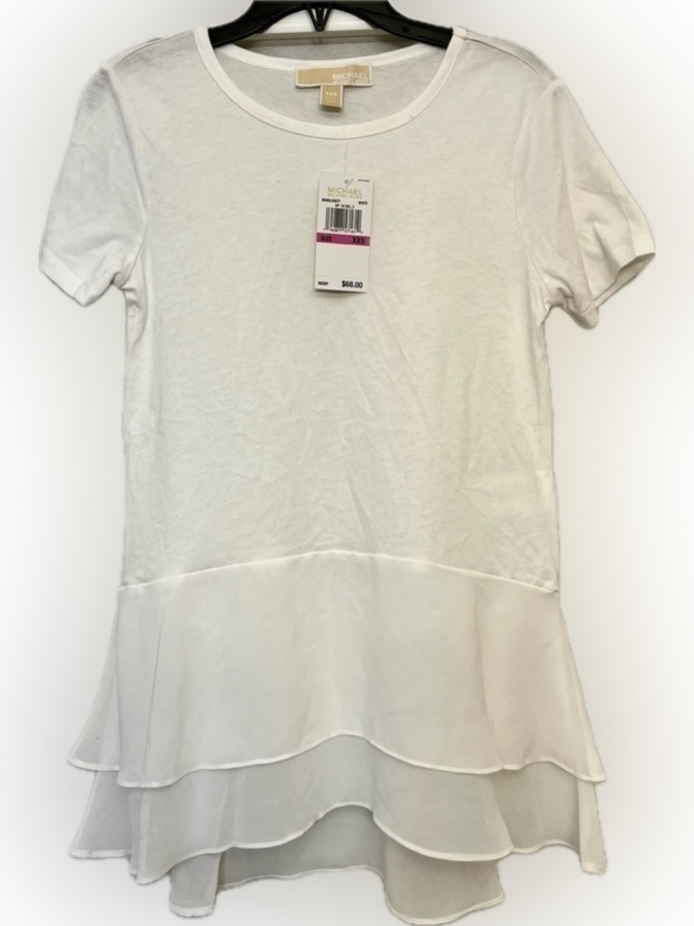 Michael Kors White Cotton Chiffon Size XXS Short Sleeve Top NWT